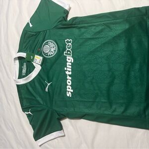 Puma Green and White Palmeiras Soccer Jersey with Sportingbet size medium